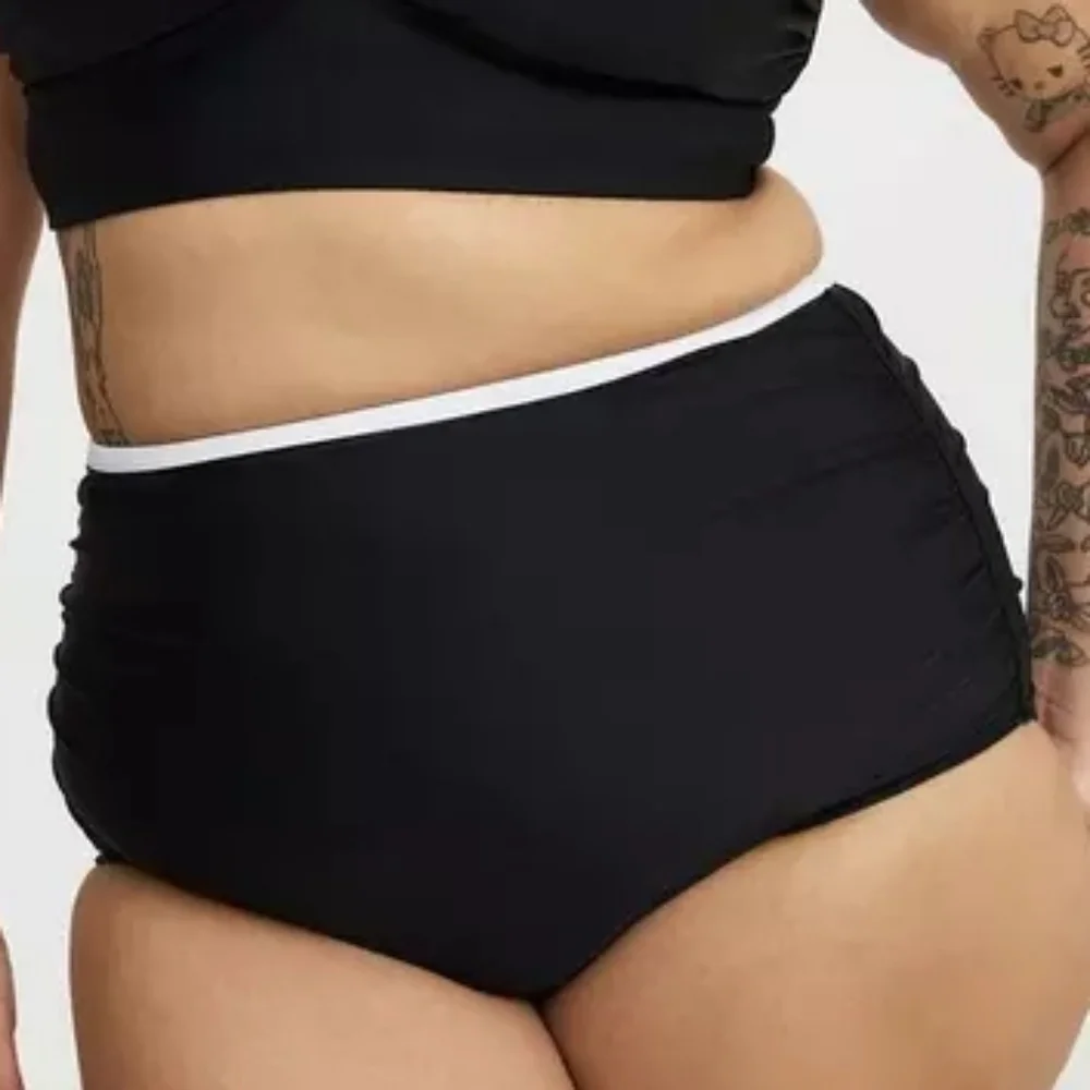 Torrid Black White Trim High Waist Swim Bikini Bottom Only 2X Plus Size Nwt
